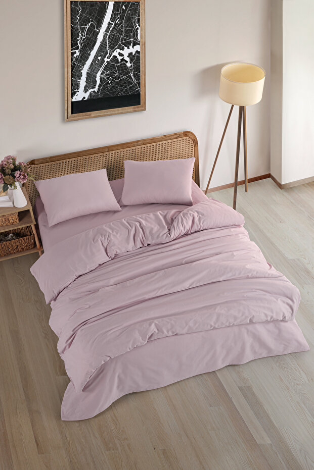 Plain Lilac 100% Cotton Ranforce Double Duvet Cover Set