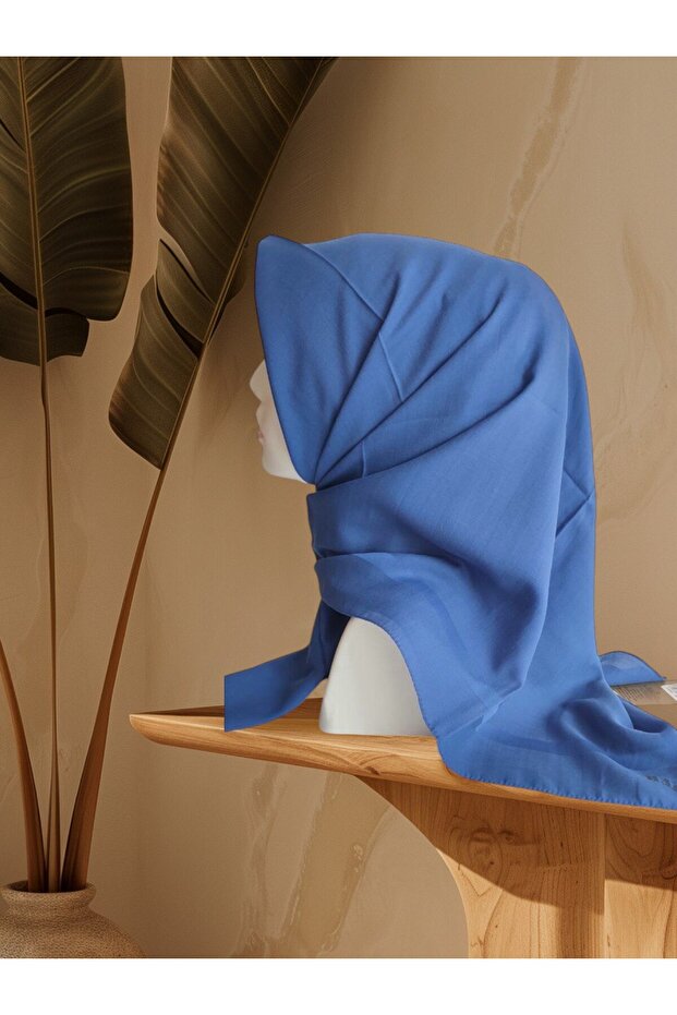 924 Model Saks Blue Plain Bumbac Eșarfă - 1