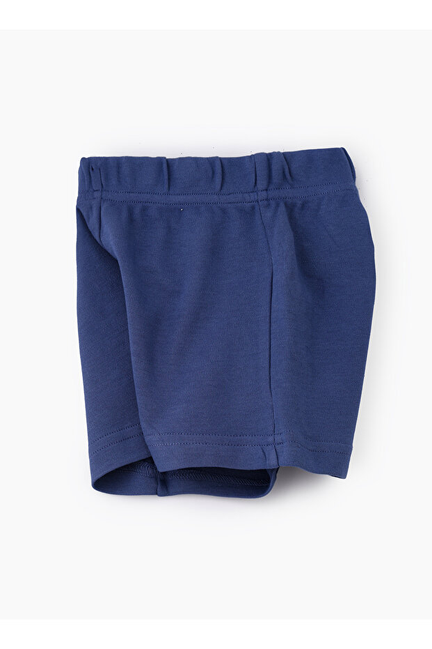 شورت قطني سادة للأولاد باللون الأزرق الداكن - 3