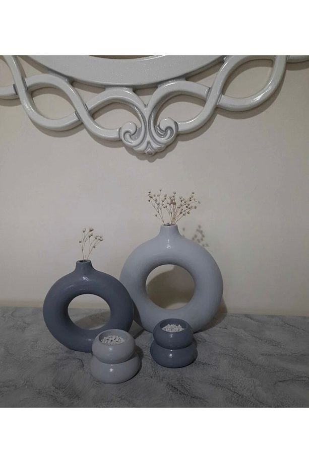 2 Li Halka Vazo 2 li mumluk set Açık mavi ve Lacivert Bohem Dekoratif vazo 4 lü set - 2