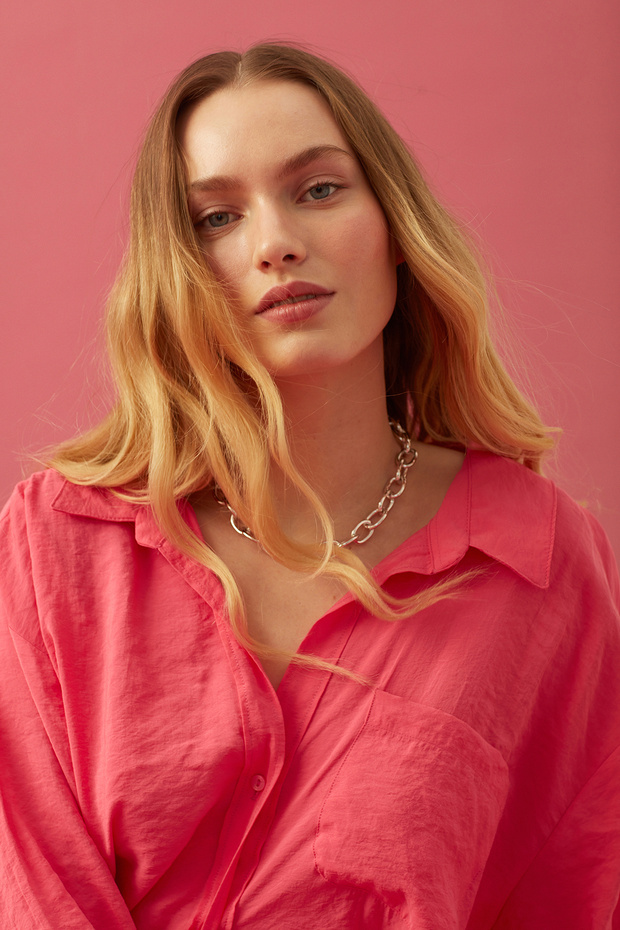 Kadın Uzun Kollu Oversize %100 Modal Basic Gömlek - 3