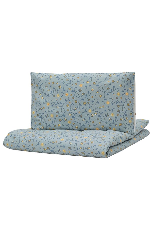 GULDV VARE Duvet Cover & Pillowcase Set, Blue/White, 110x125/35x55 cm, Organic Cotton