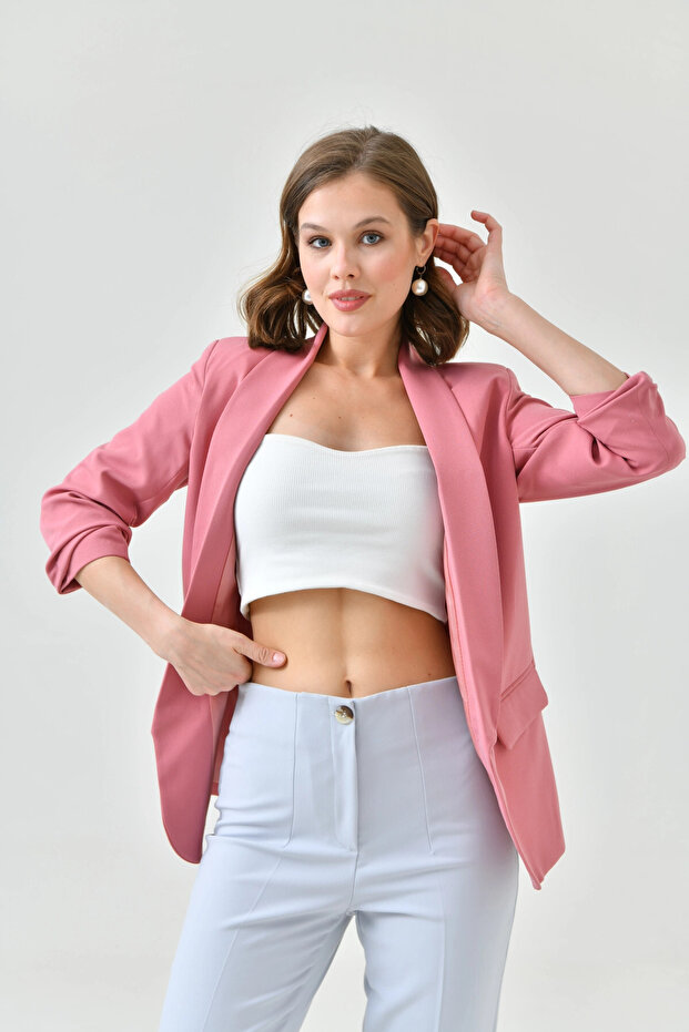 Sleeve Gathered Blazer Jacket - 4