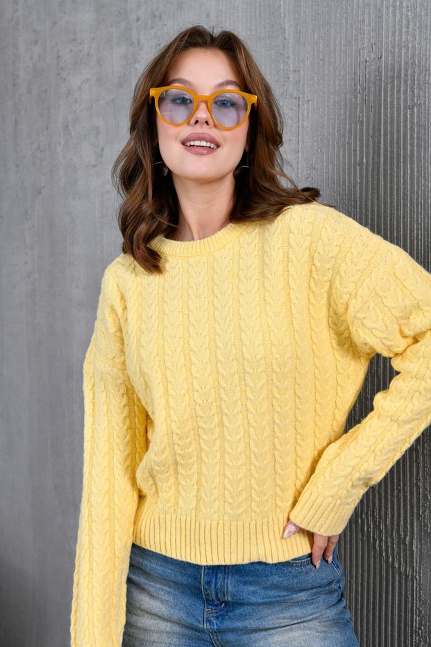 Women's Crew Neck Knit Detail Knitwear Sweater