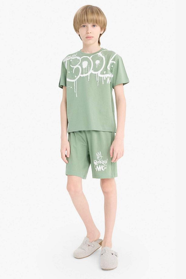 Erkek Çocuk Pijama Takımı Baskılı Kısa Kollu Üst Beli Lastikli Şort E0021A825SM - 1