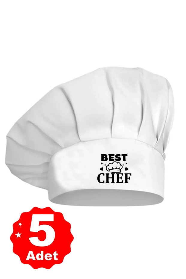 5Pcs White Best Chef Printed Chef Cook Hat Mushroom Cap