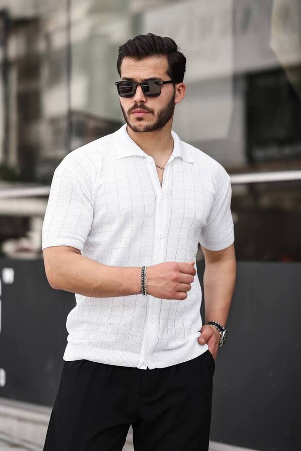 Erkek Beyaz Örme Kumaş Gömlek - 1