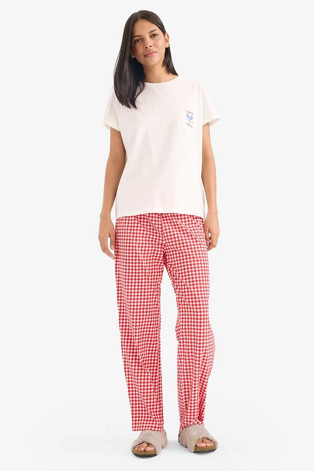 Pijama Takımı Kısa Kollu Üst Esnek Belli Kareli Uzun Alt-fall In Love E4822ax25sp - 1