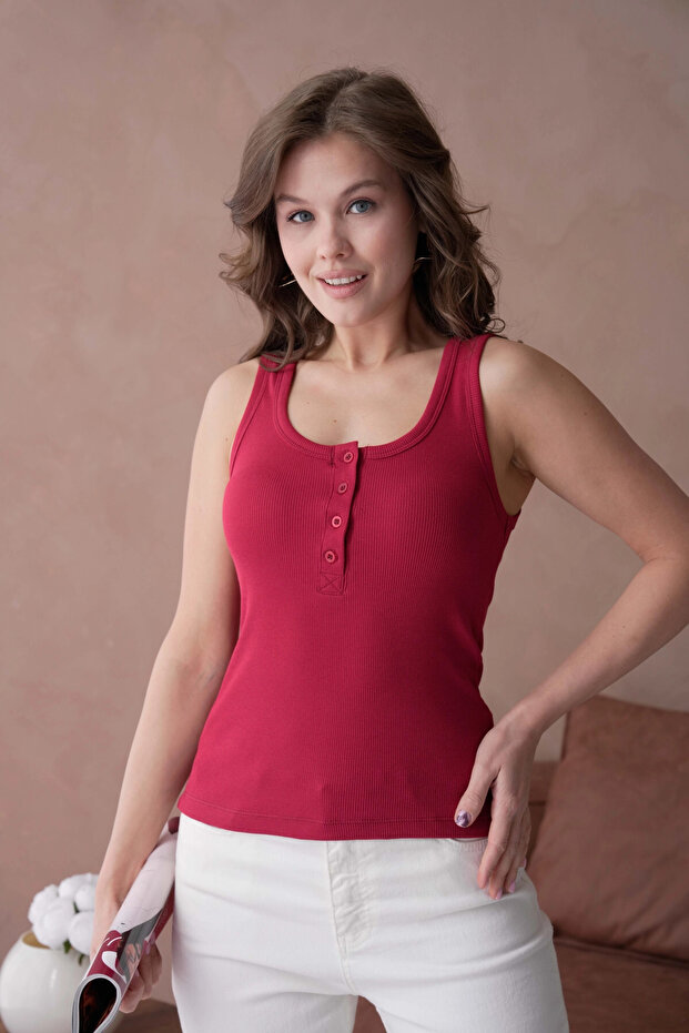 Yakası Patlı Fitilli Slim Basic Atlet - 1