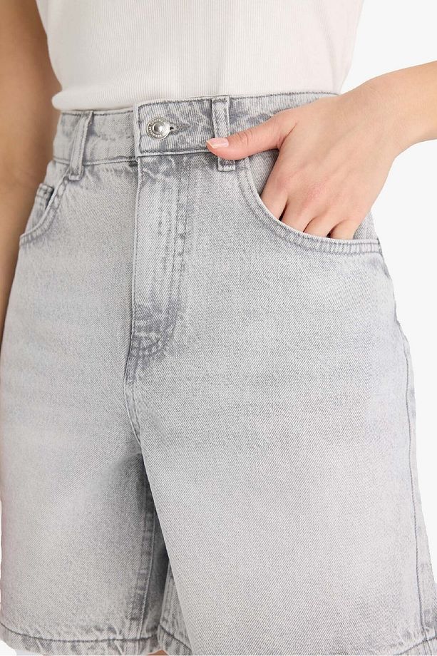 Yüksek Bel Cepli Jean Bermuda Şort E4701AX25SM - 5