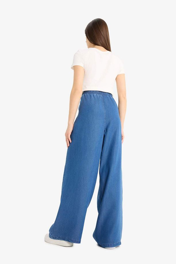 Pull On Wide Leg Yüksek Bel Uzun Yumuşak Jean Yıkamalı Pantolon D8243AX25SM - 6