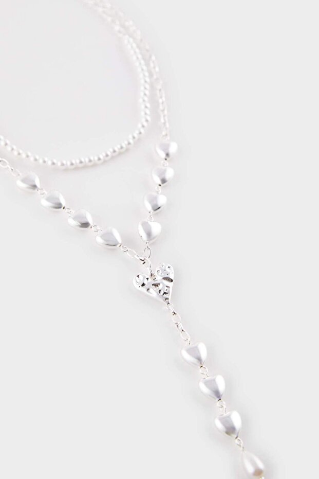 Kadın Kalpli 2'li Silver Kolye E6470AXNS - 2