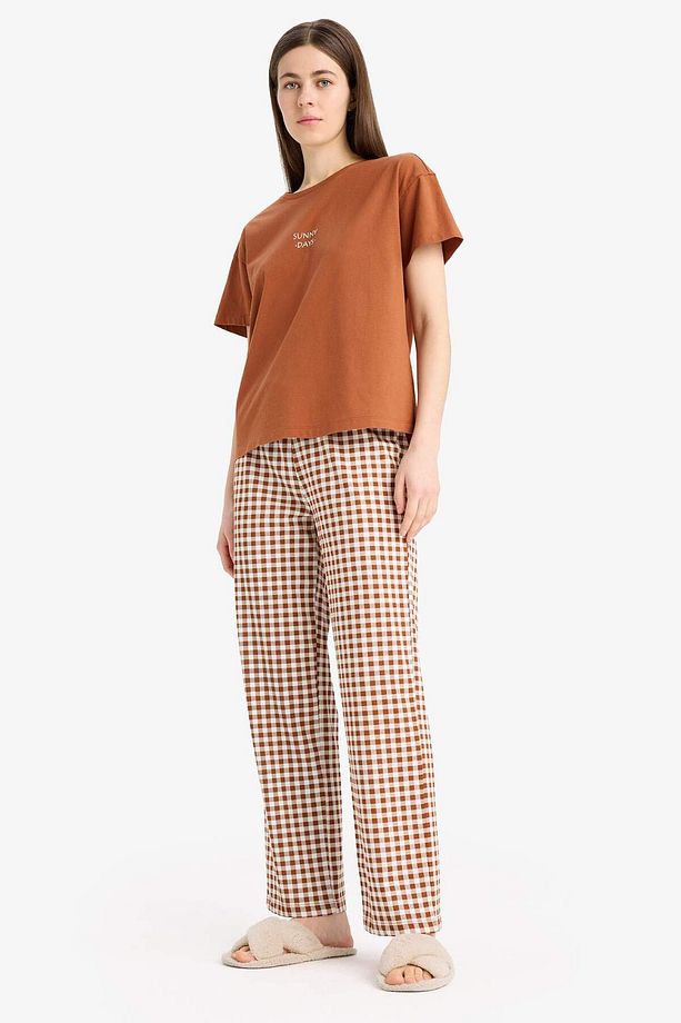Pijama Takımı Kısa Kollu Üst Esnek Belli Uzun Kareli Alt-fall In Love E4830ax25sp - 2