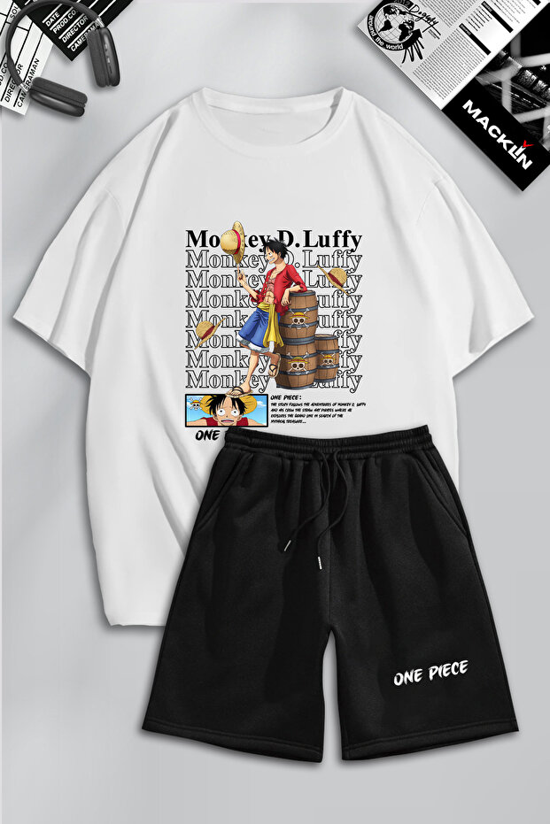 Unisex Men's and Women's One Piece Monkey D Anime Printed Special Design Oversize Tshirt and Shorts Set