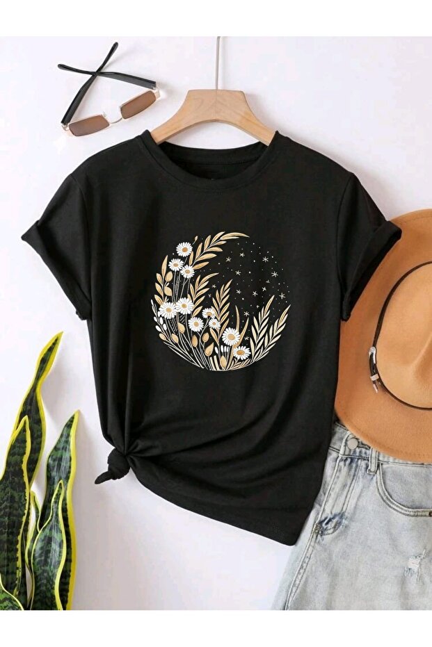 Moon Star Daisy Printed Unisex Summer Cotton Short Sleeve Tshirt
