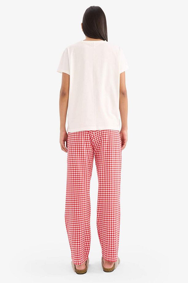 Pijama Takımı Kısa Kollu Üst Esnek Belli Kareli Uzun Alt-fall In Love E4822ax25sp - 6