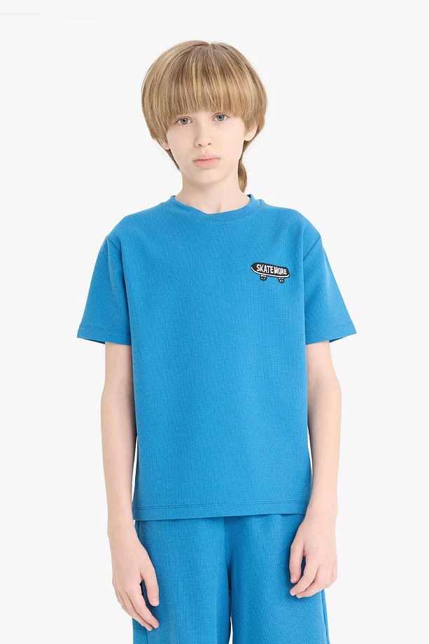 Erkek Çocuk Waffle Pijama Takımı Kısa Kollu Üst Beli Lastikli Şort D9995A825SM - 4