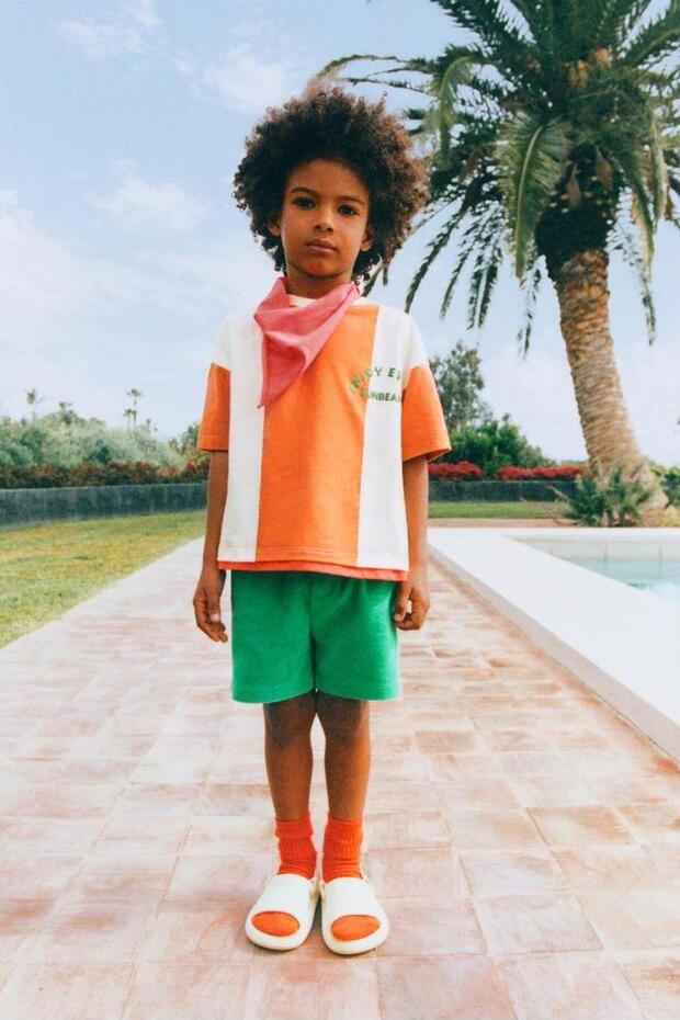 Boys' Cotton Green Orange Slogan T-Shirt and Shorts Set – Sunbeam Text Detailed