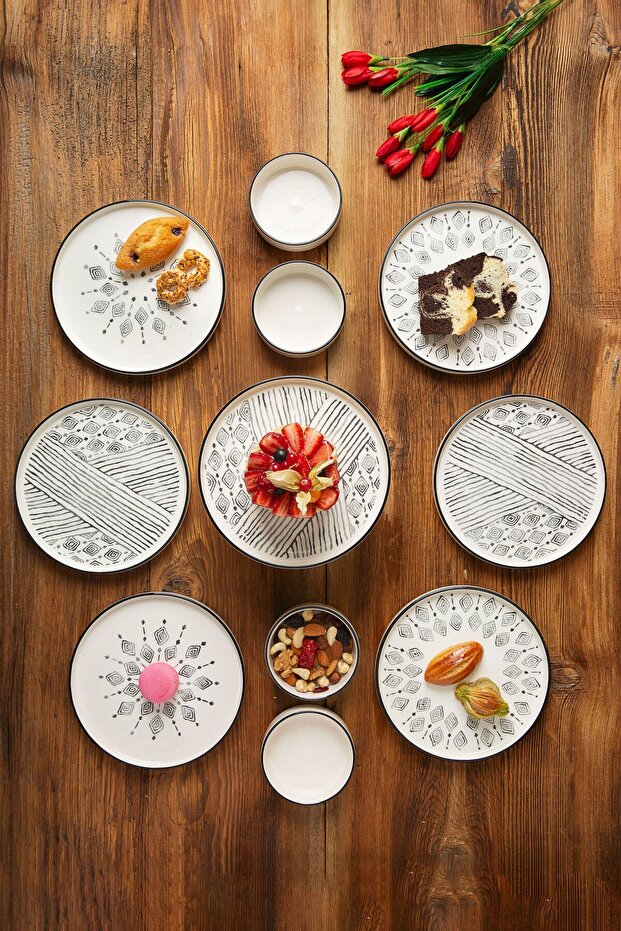 11-Piece Stackable Ethnical Breakfast Set for 6 People, Including Footed Serving Plates - Serving Set - 6