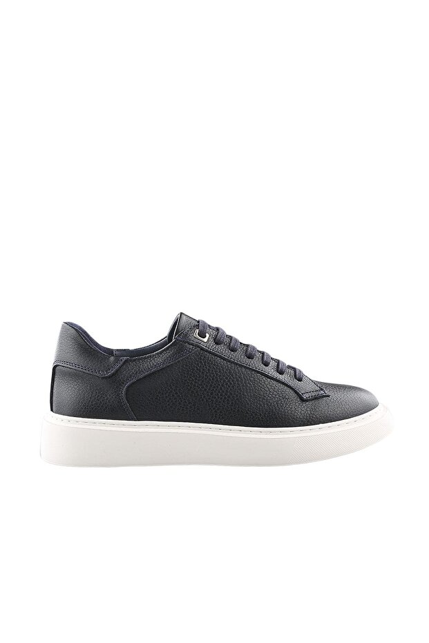 Navy Blue 100% Leather Lace-Up Casual Sneaker Shoes