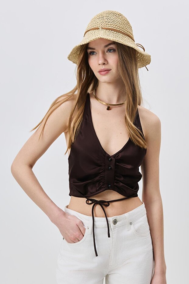 Knitted Straw Beach Hat Y25730-23 Beige