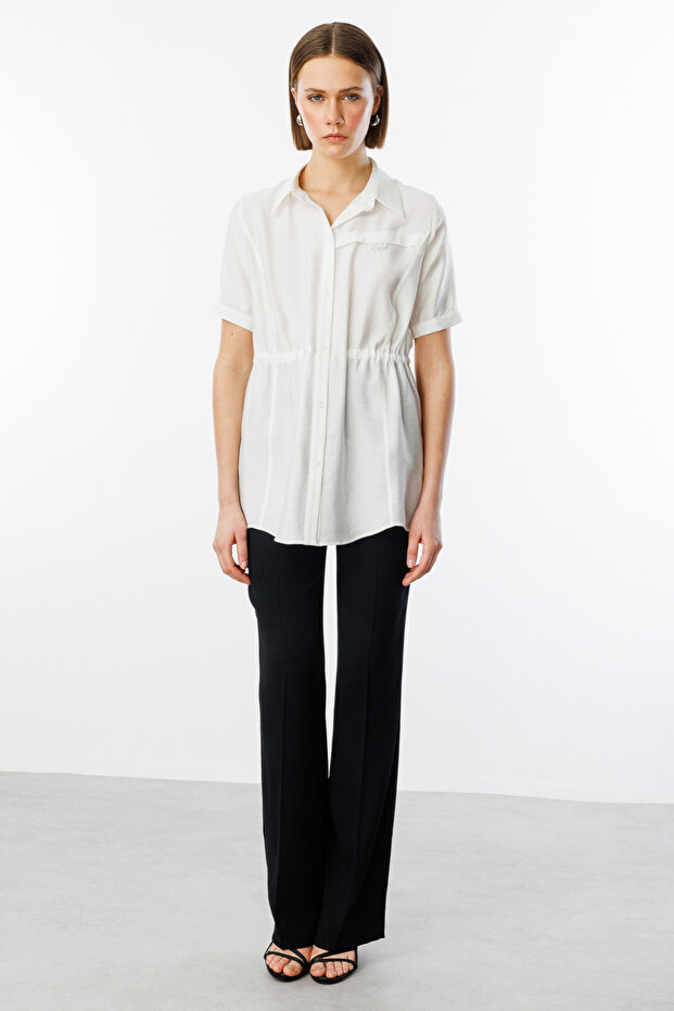 Lace-Up Buttoned Blouse - 4