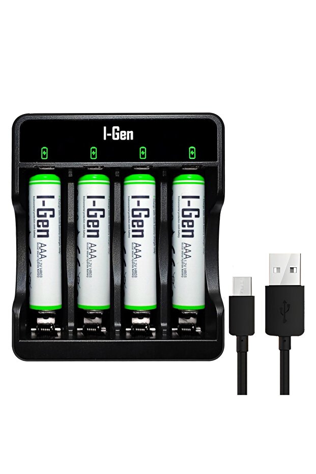 I Gen I-gen G465 4'lü Pil Şarj Aleti 4 Adet Aaa 650 Mah Şarjlı Ince Kalem Pilli Set