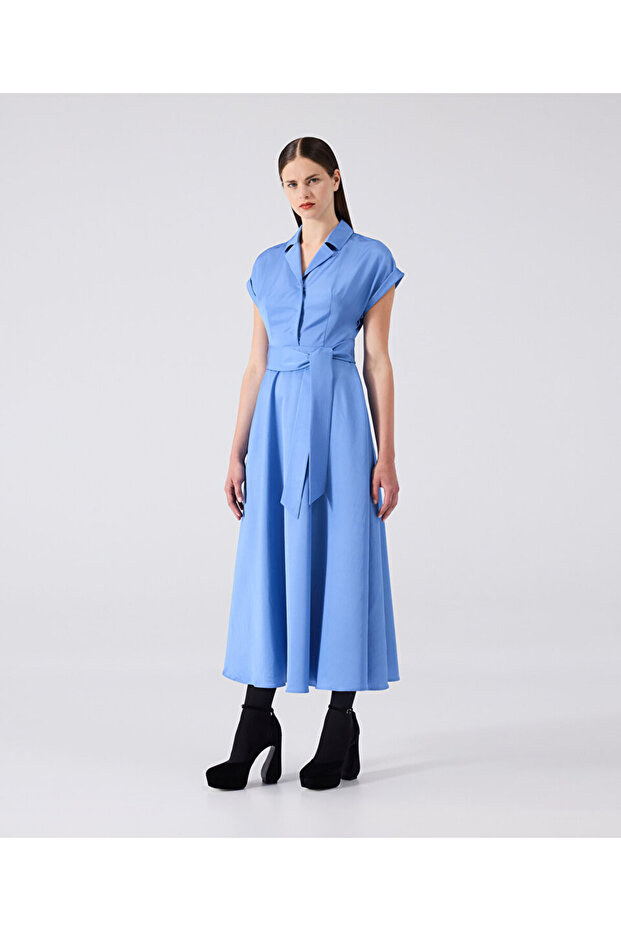 Kuşaklı midi elbise - 2