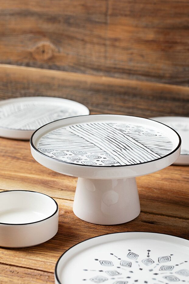 11-Piece Stackable Ethnical Breakfast Set for 6 People, Including Footed Serving Plates - Serving Set - 2