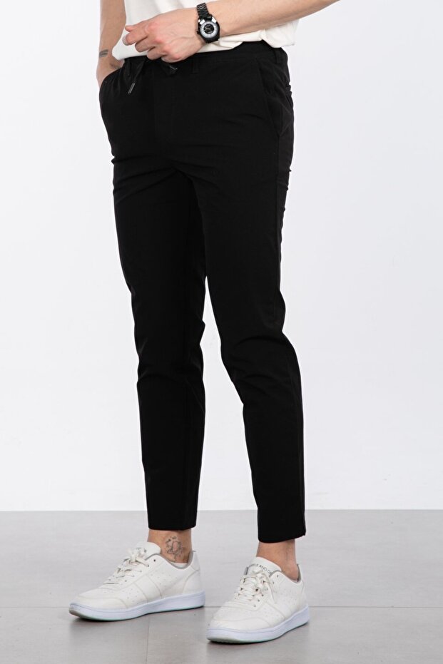 Önü Bağcıklı Jogger Pantolon - Siyah - 5