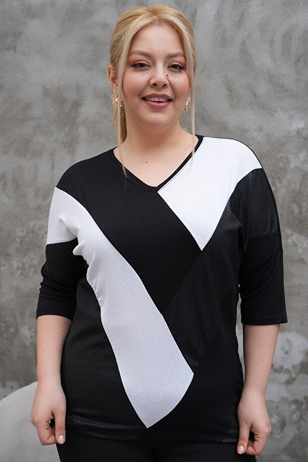 Plus Size Block Transition Oversize Blouse - 3