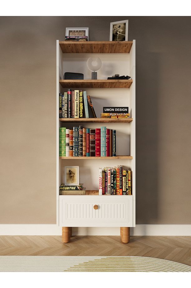 Bohem 5 Raflı Kapaklı Kitaplık MDF Dekoratif Kapak - 1