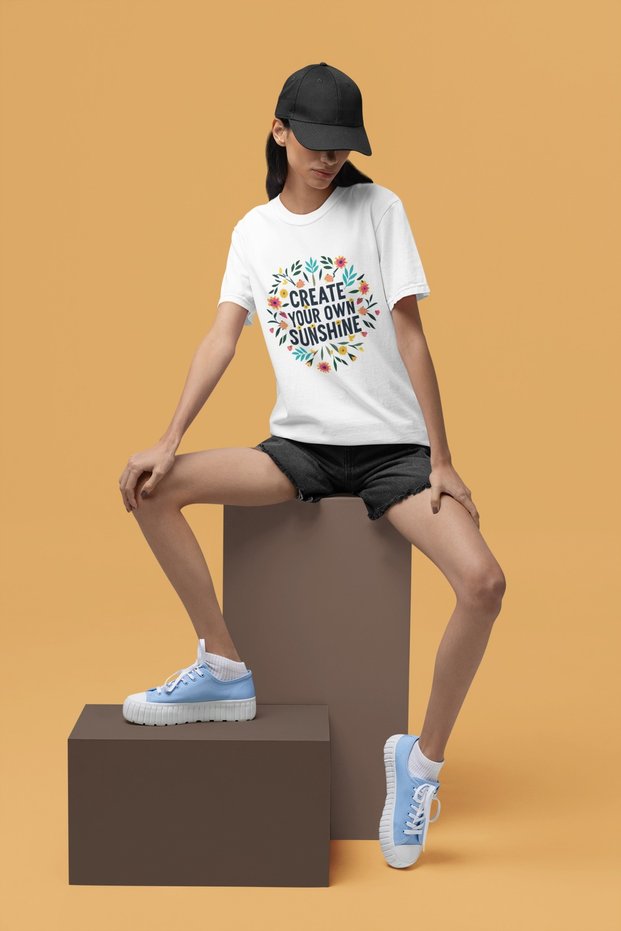 Women/Men 100% Cotton Create Your Own Sunshine Transfer Printed Round Neck Short Sleeve Tee