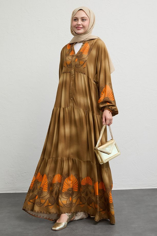 Patlı Buğulu Camel Salaş Elbise - 1