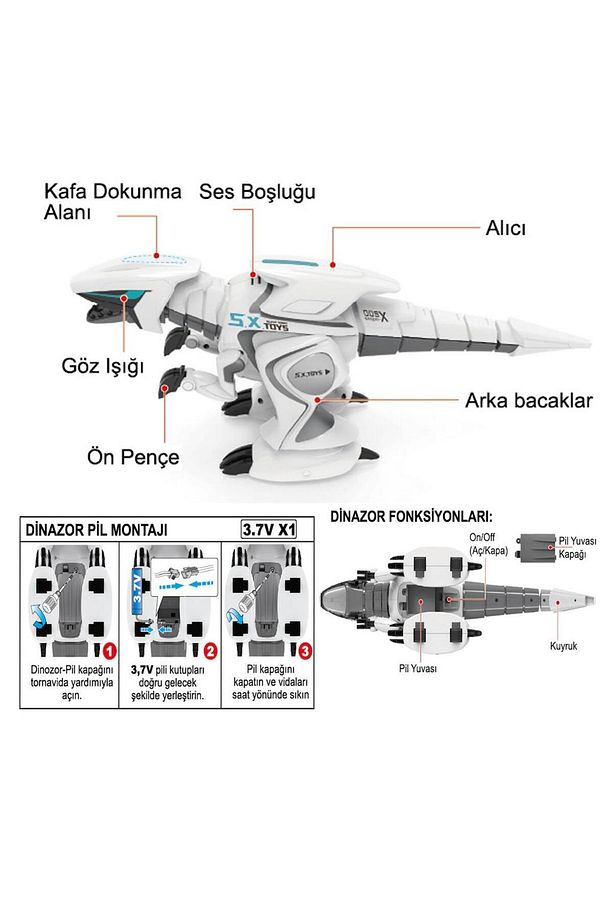 Seçtim Aldım Robot Dinozor G17 Etkileşimli Kumandalı F/f Işıklı Müzikli Şarjlı 6 - 4
