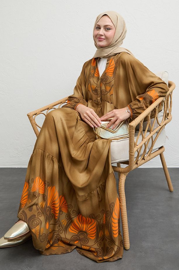 Patlı Buğulu Camel Salaş Elbise - 5
