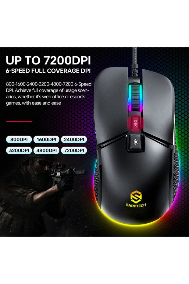 Siyah Rgb 7 Tuşlu Drag Click 7.200Dpi Makrolu Yazılım App Destekli Gaming Oyuncu Mouse - 3