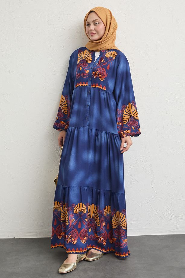 Patlı Buğulu Lacivert Salaş Elbise - 3