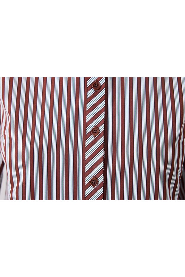 İşlemeli çizgi desen gömlek - 6