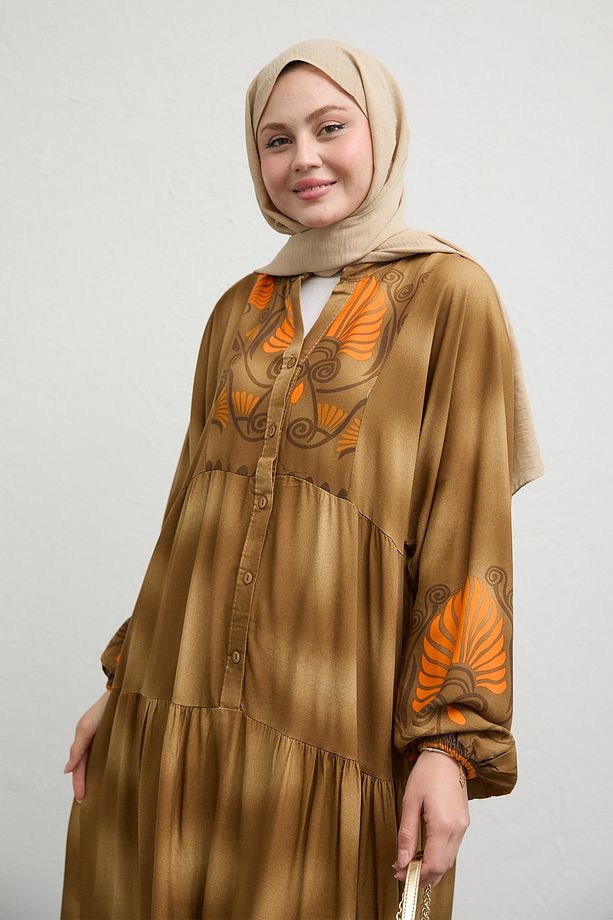 Patlı Buğulu Camel Salaş Elbise - 2