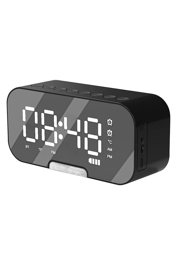 Bluetooth Hoparlör FM Radyo LED Ayna Ekranlı Dijital Çalar Saat Masa Üstü Alarm Termometre - 2