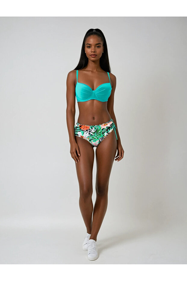 Women's Turquoise Blue Tropical Pattern Plus Size Bikini Suit Hzl25S-Lc3325