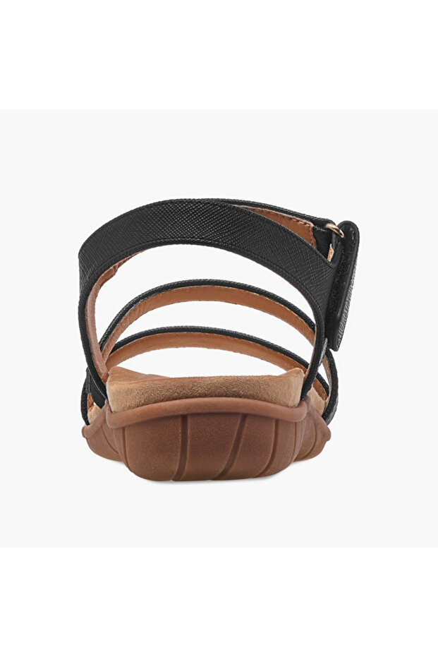 Textured Strap Sandals with Hook and Loop Closure - 5