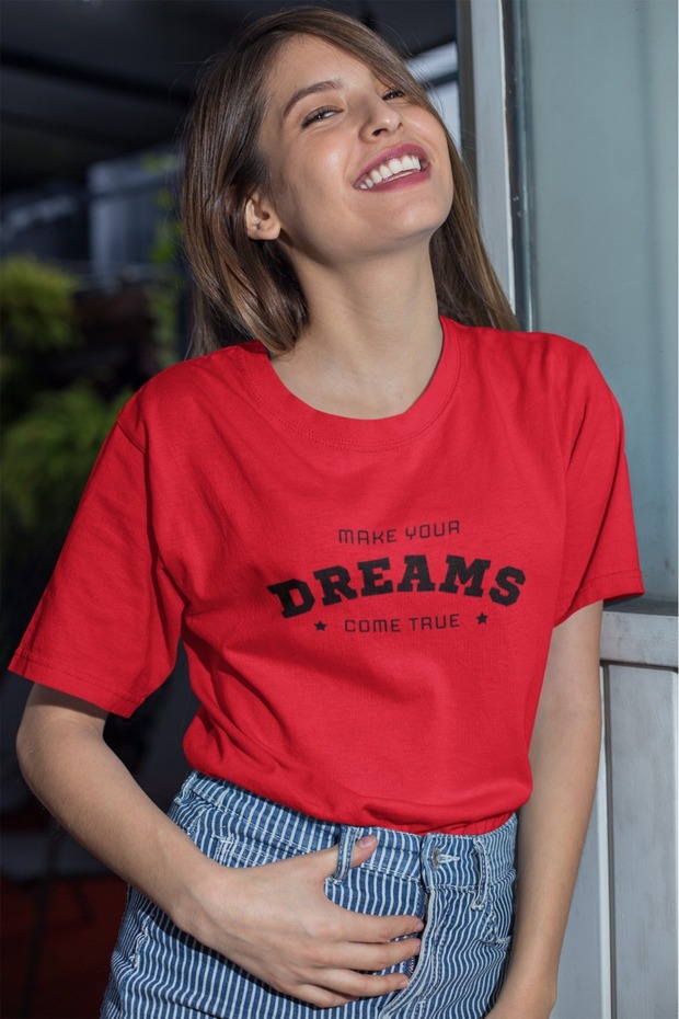 Women/Men 100% Cotton Make Your Dreams Transfer Printed Round Neck Short Sleeve Tee