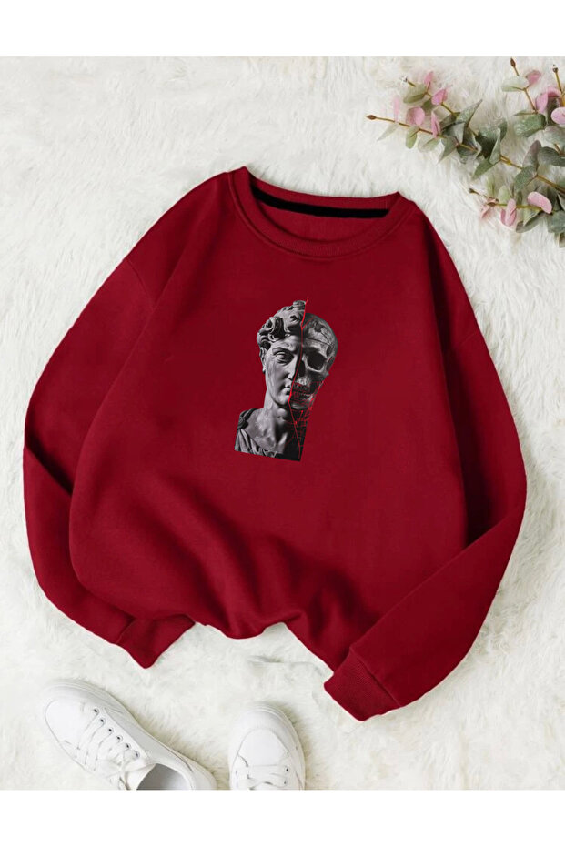 Oversized Statue Printed Detailed Crew Neck Basic Sweatshirt - 1