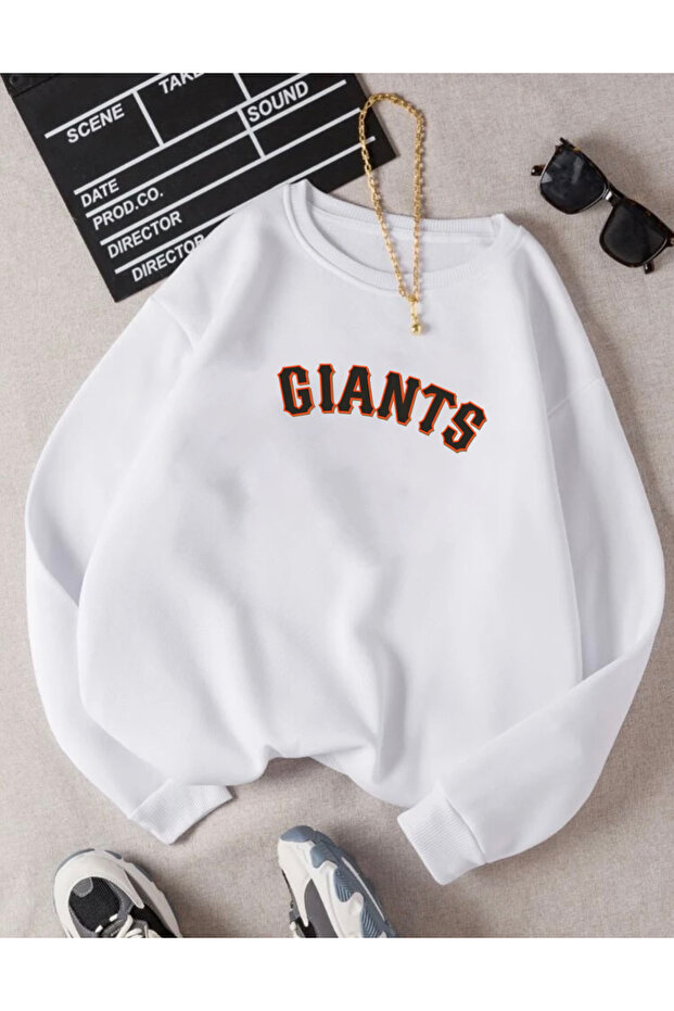 OVERSIZED GIANTS PRINTED BICYCLE COLLAR BASIC SWEATSHIRT - 1