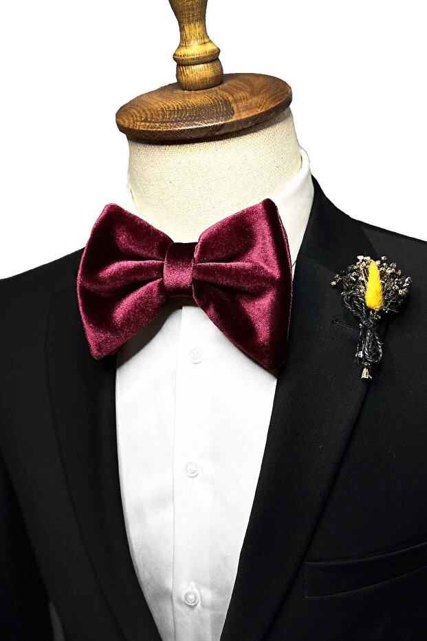 Burgundy Luxury Large Velvet Bow Tie P1899