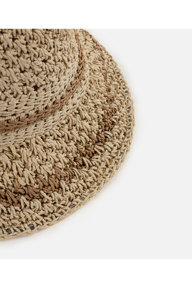 Çizgi şeritli rafya şapka - 3