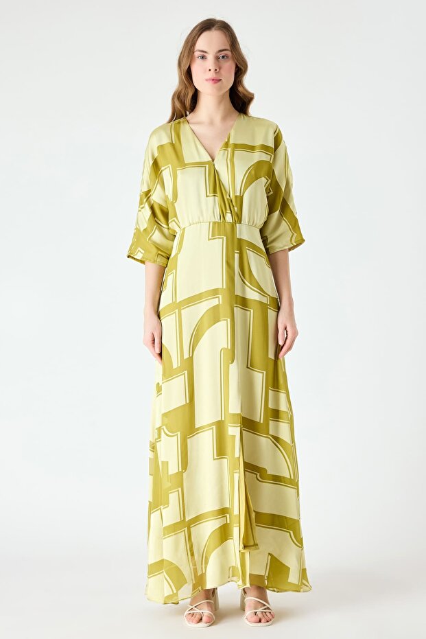 Geometrik jakarlı midi elbise - 3