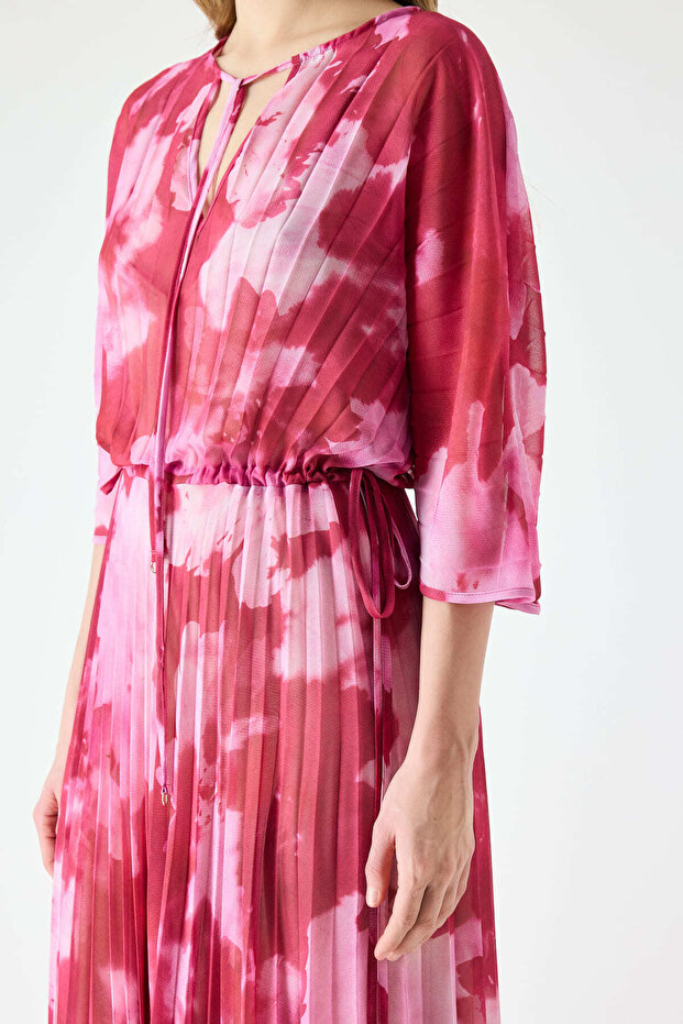 Desenli şifon elbise - 3